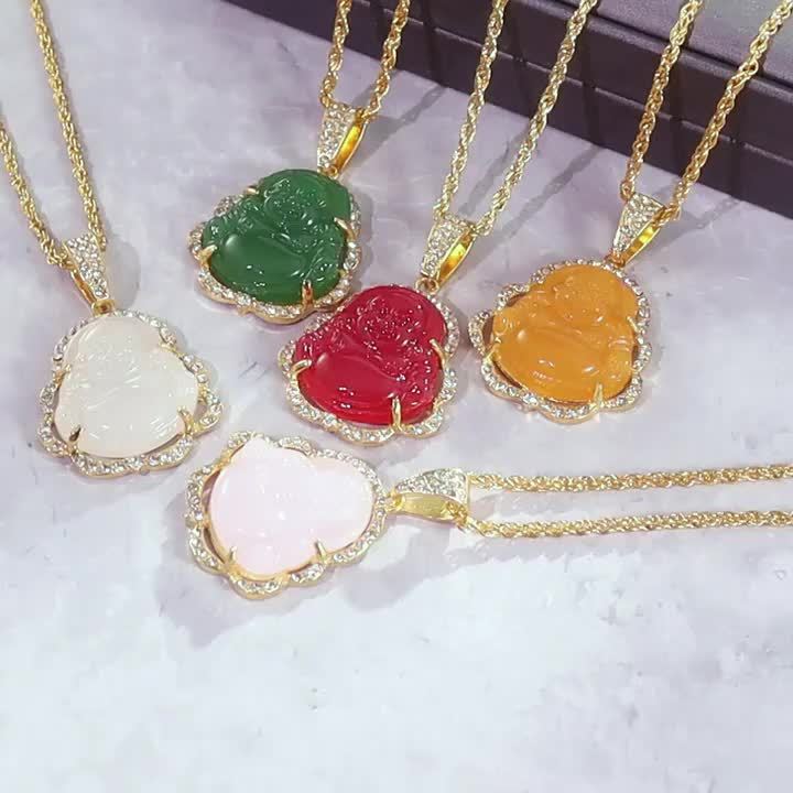 Hip-hop Glass Maitreya Pendant Necklace